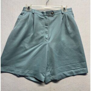 Vintage Light Blue High-Waisted Pleated Womens Shorts Size 12